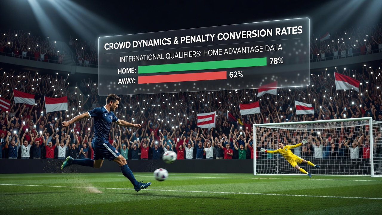 Stadium crowd creating intense pressure during an international football qualifier penalty kick