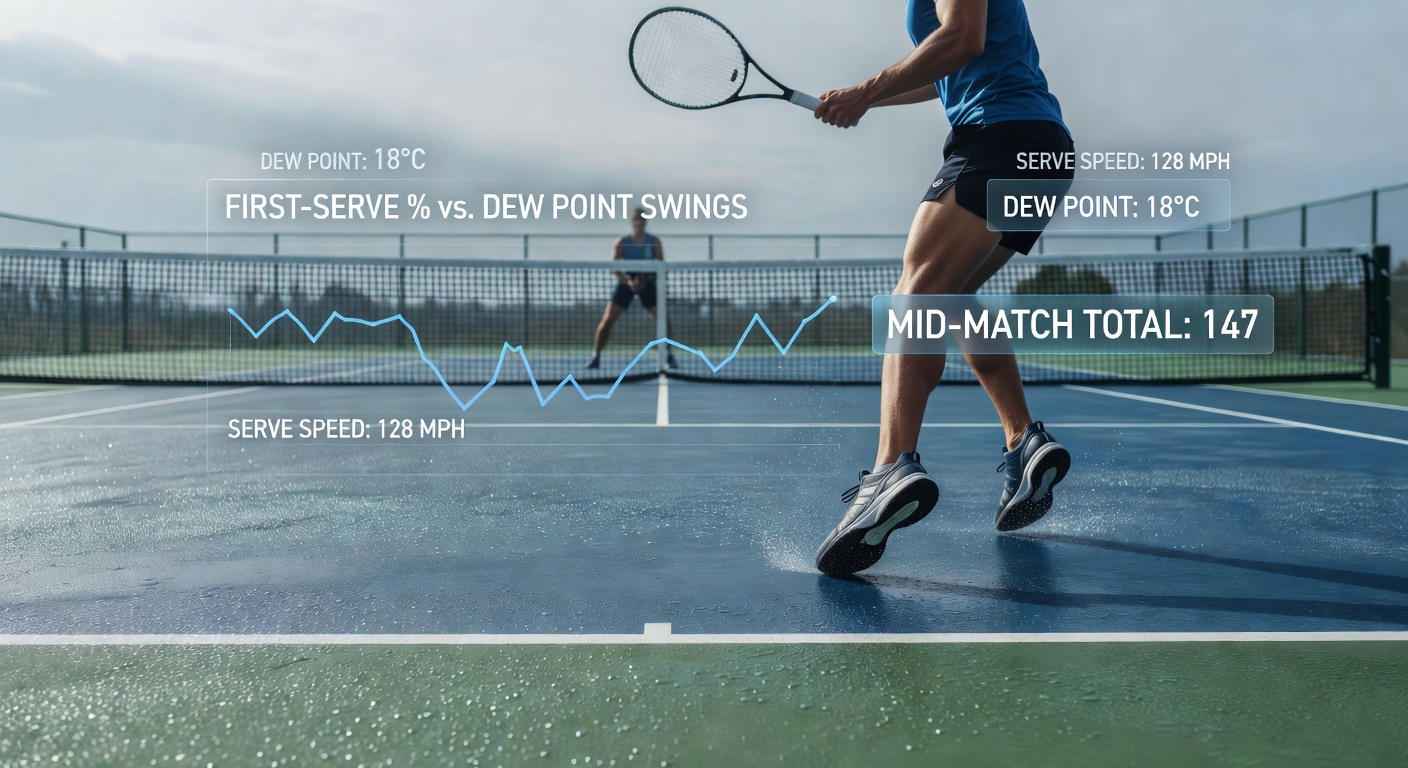Tennis statistics display showing serve percentage trends alongside court condition indicators