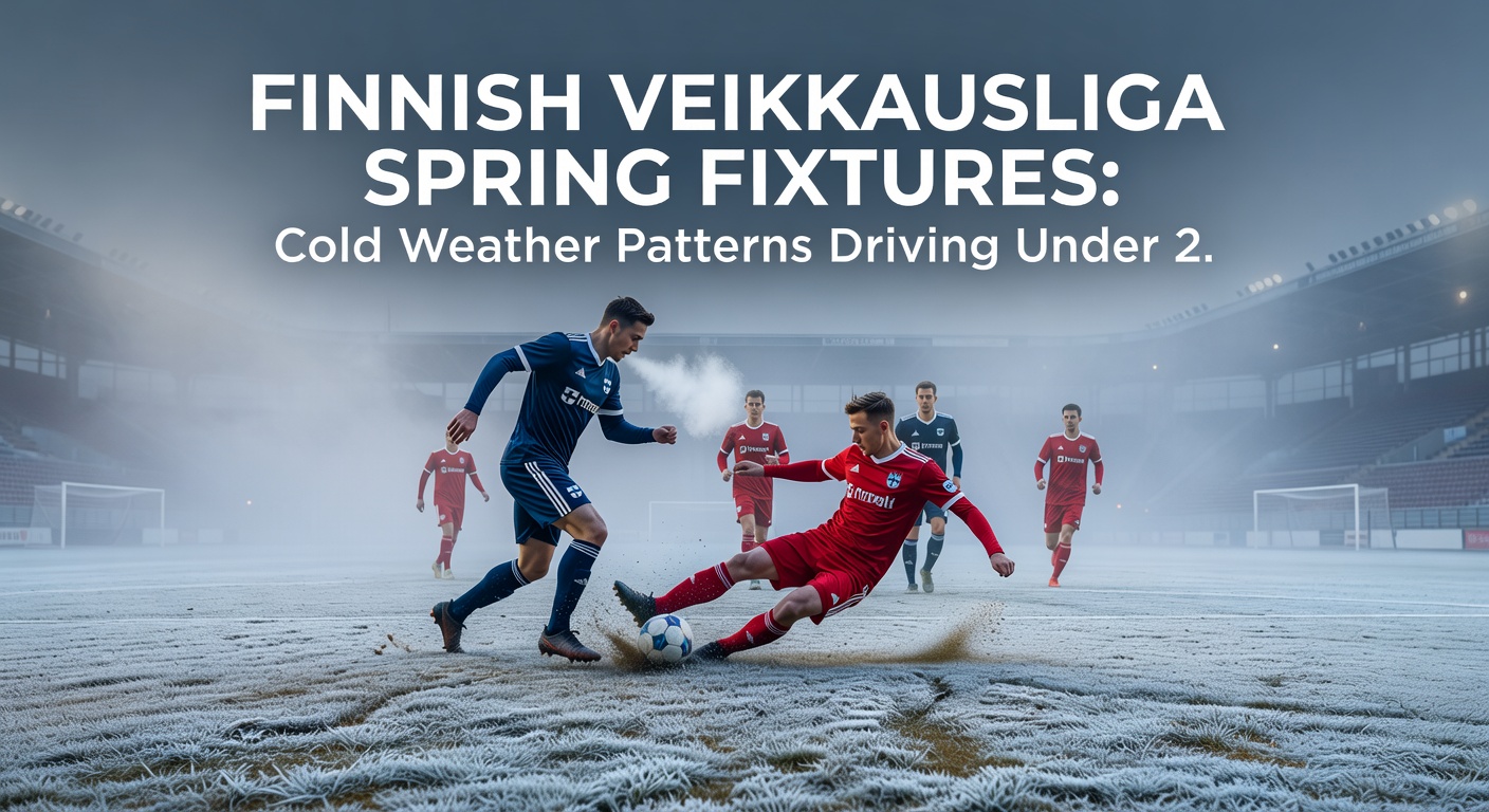 Snow-covered pitch during a Veikkausliiga spring match in Finland, highlighting frigid conditions that suppress scoring