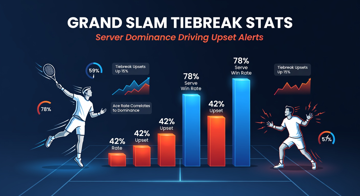 Intense tiebreak moment on a Grand Slam court with players locked in a serve volley exchange under stadium lights