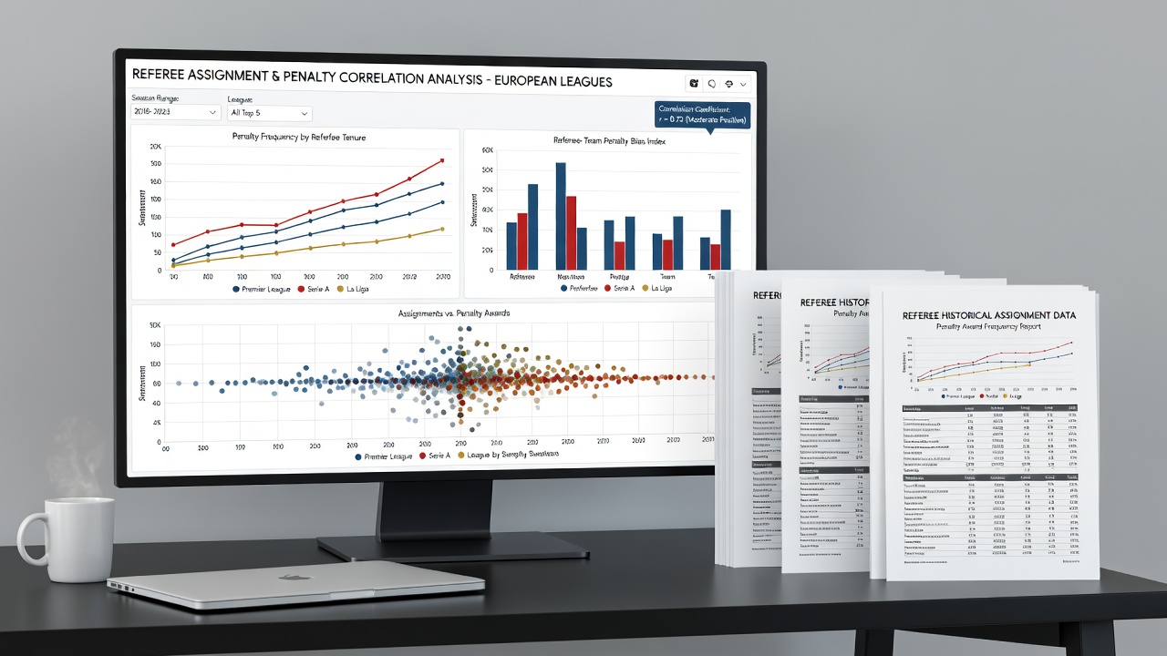 Data charts displaying penalty statistics across European football leagues