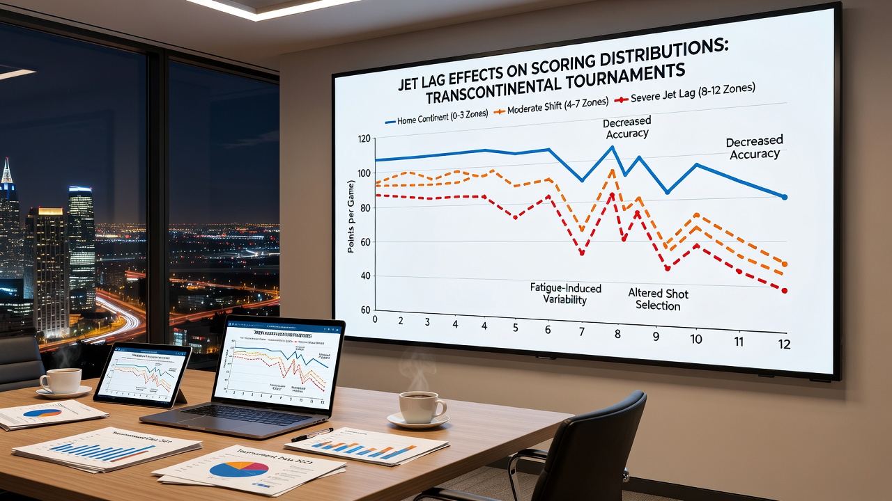 Graph showing scoring distribution shifts due to jet lag in basketball tournaments