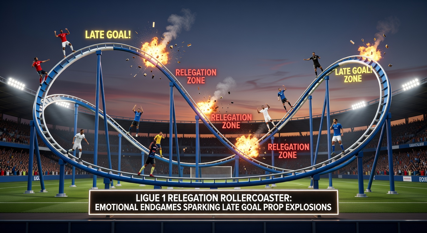 Players colliding in a high-pressure Ligue 1 relegation match corner kick during stoppage time