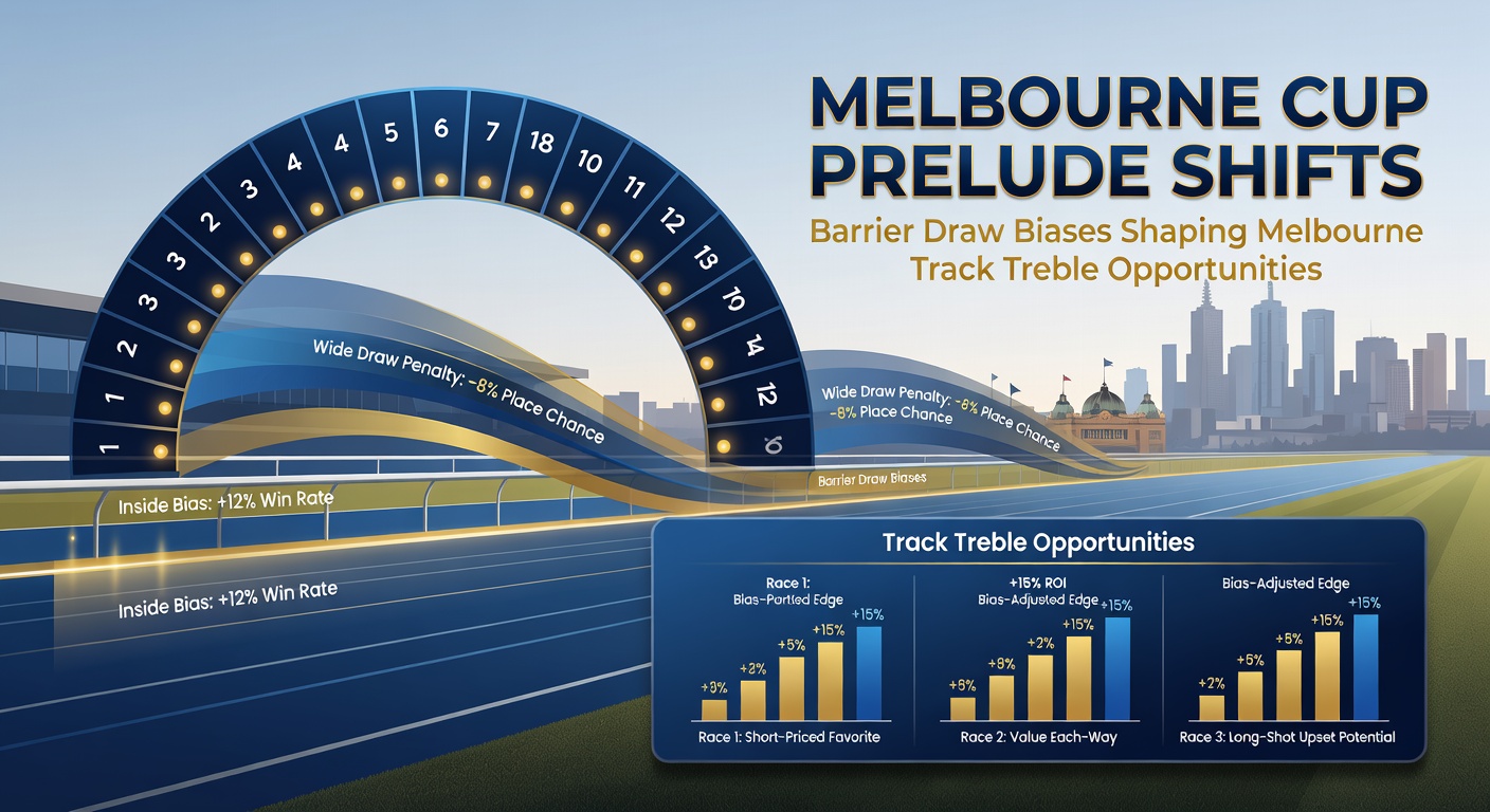 Horses charging down the straight at Flemington Racecourse during the Melbourne Cup Prelude, highlighting barrier positions in a packed field