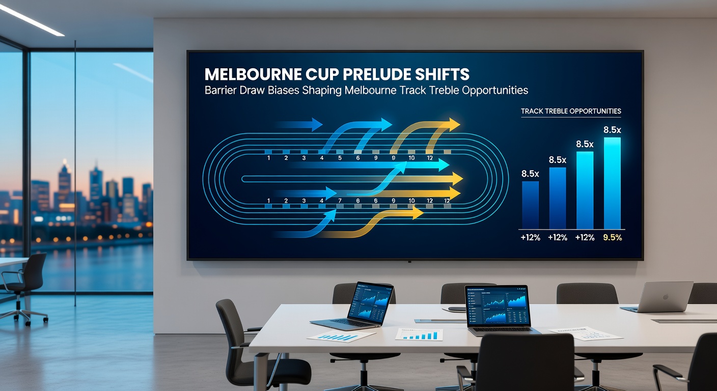 Close-up of barrier draw board at Flemington, showing low numbers highlighted amid a tense crowd ahead of the Melbourne Cup Prelude