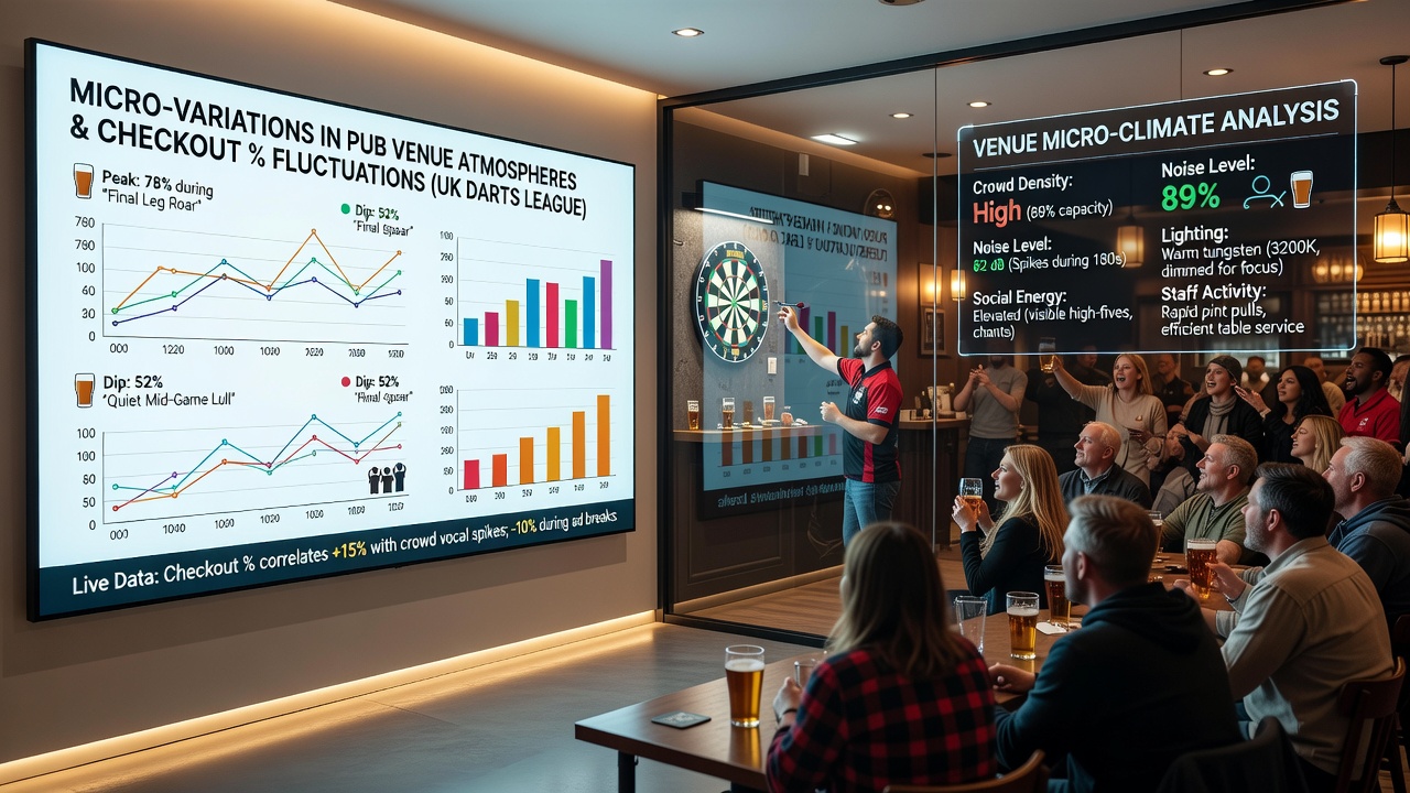 Close-up of darts scoreboard and players adjusting to changing pub conditions mid-match