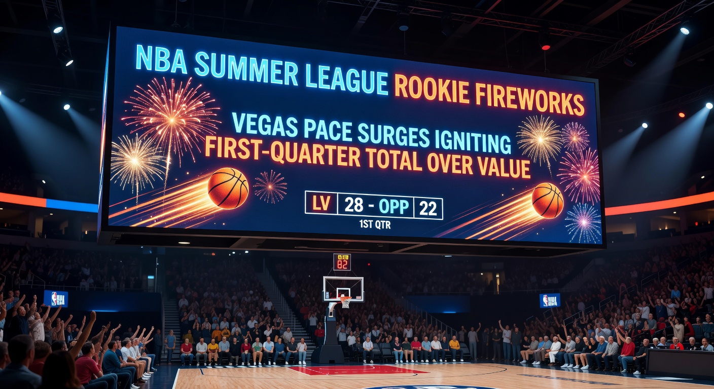 Close-up of a rookie driving hard in transition during a high-energy Summer League first quarter, ball handlers pushing pace amid cheering fans