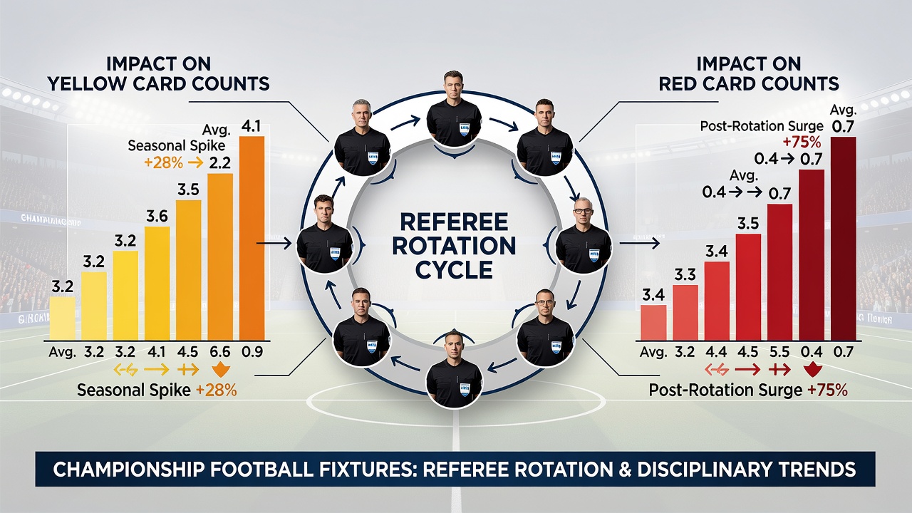 Match officials reviewing video assistant referee footage in a Championship stadium