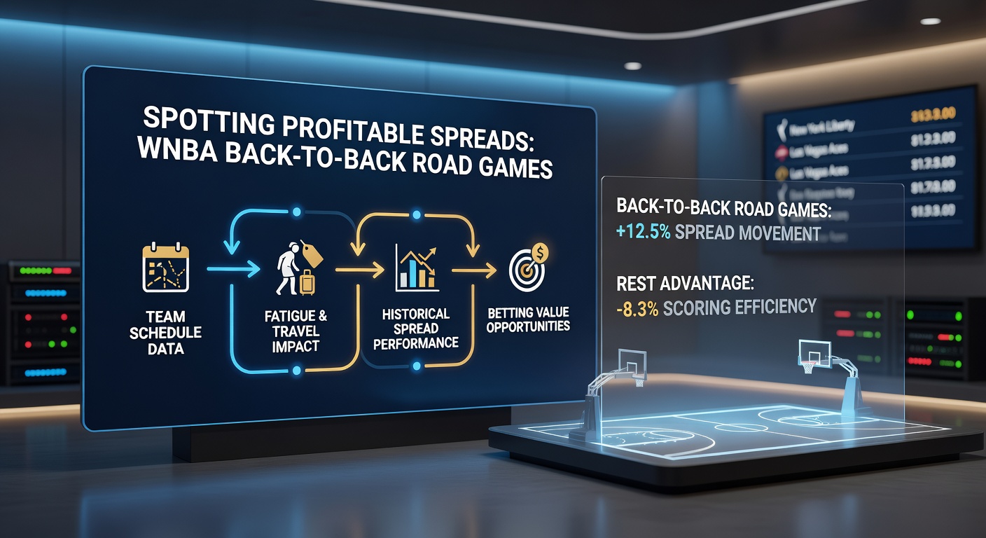 Graph showing WNBA spread performance trends for back-to-back road games over multiple seasons