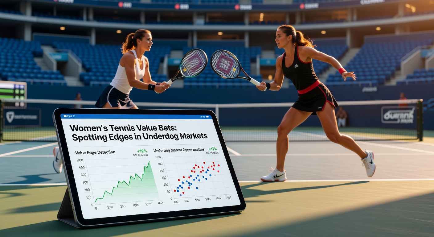 A women's tennis player executing a powerful forehand during a high-stakes match on clay court, highlighting underdog potential in variable conditions